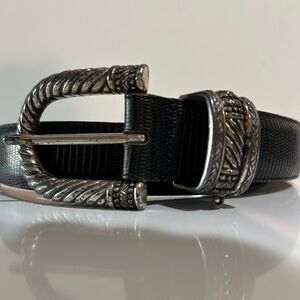 Brighton Black Belt with Ornate Silver-Tone Buckle